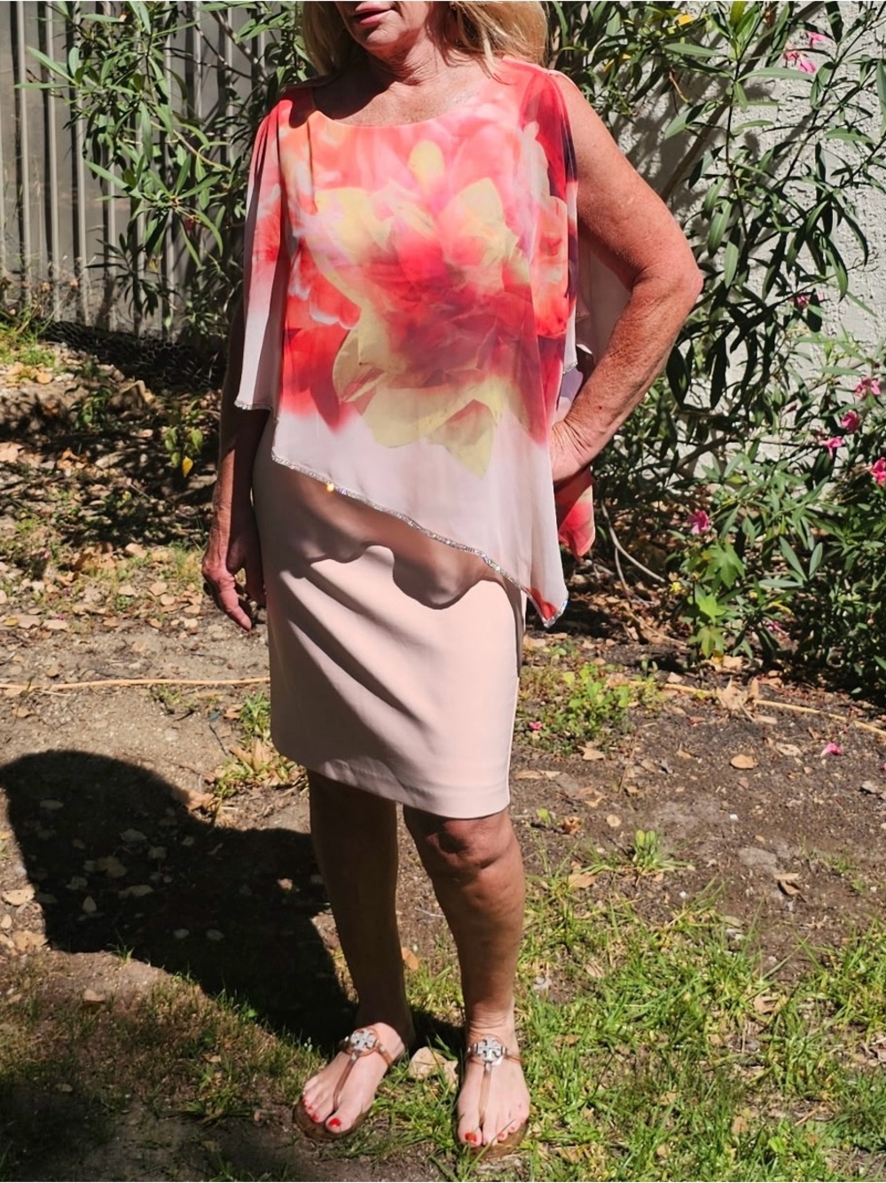 Frank Lyman Design Coral and Blush Floral Sheath Skirt